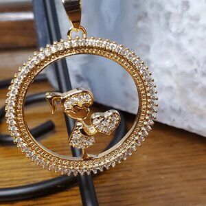Mother's Day Necklace -  CZ Girl Holding Heart